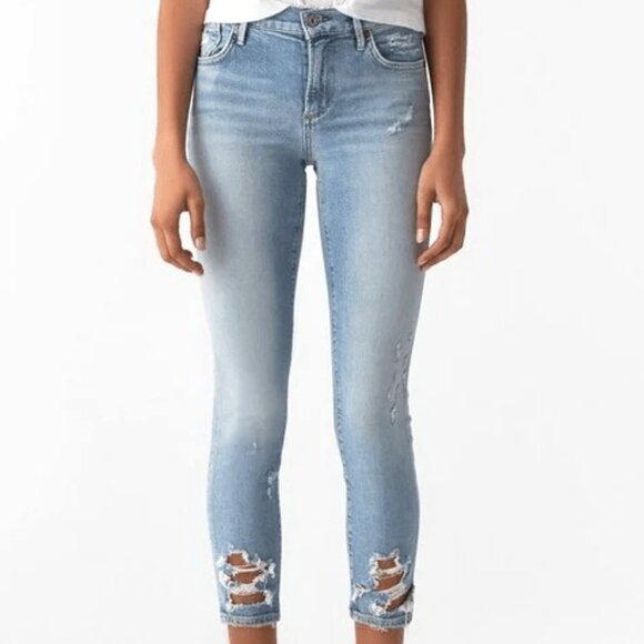 AGOLDE Sophie Crop Jean Chewed Hem Denim Pants US 27 Light Wash - Picture 1 of 15